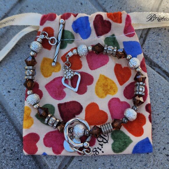 Brighton Crystal Sterling Silver Heart Toggle Bracelet Vintage - Picture 2 of 8